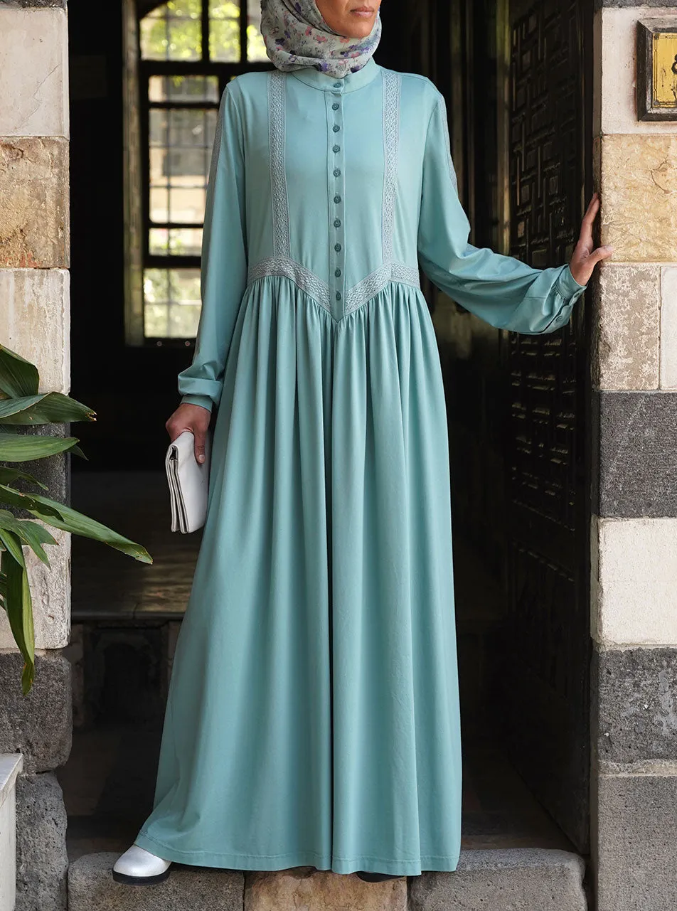 Angled Lace Jersey Abaya