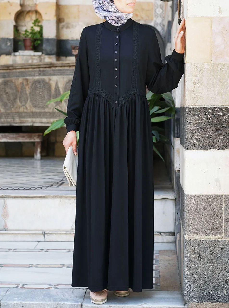 Angled Lace Jersey Abaya