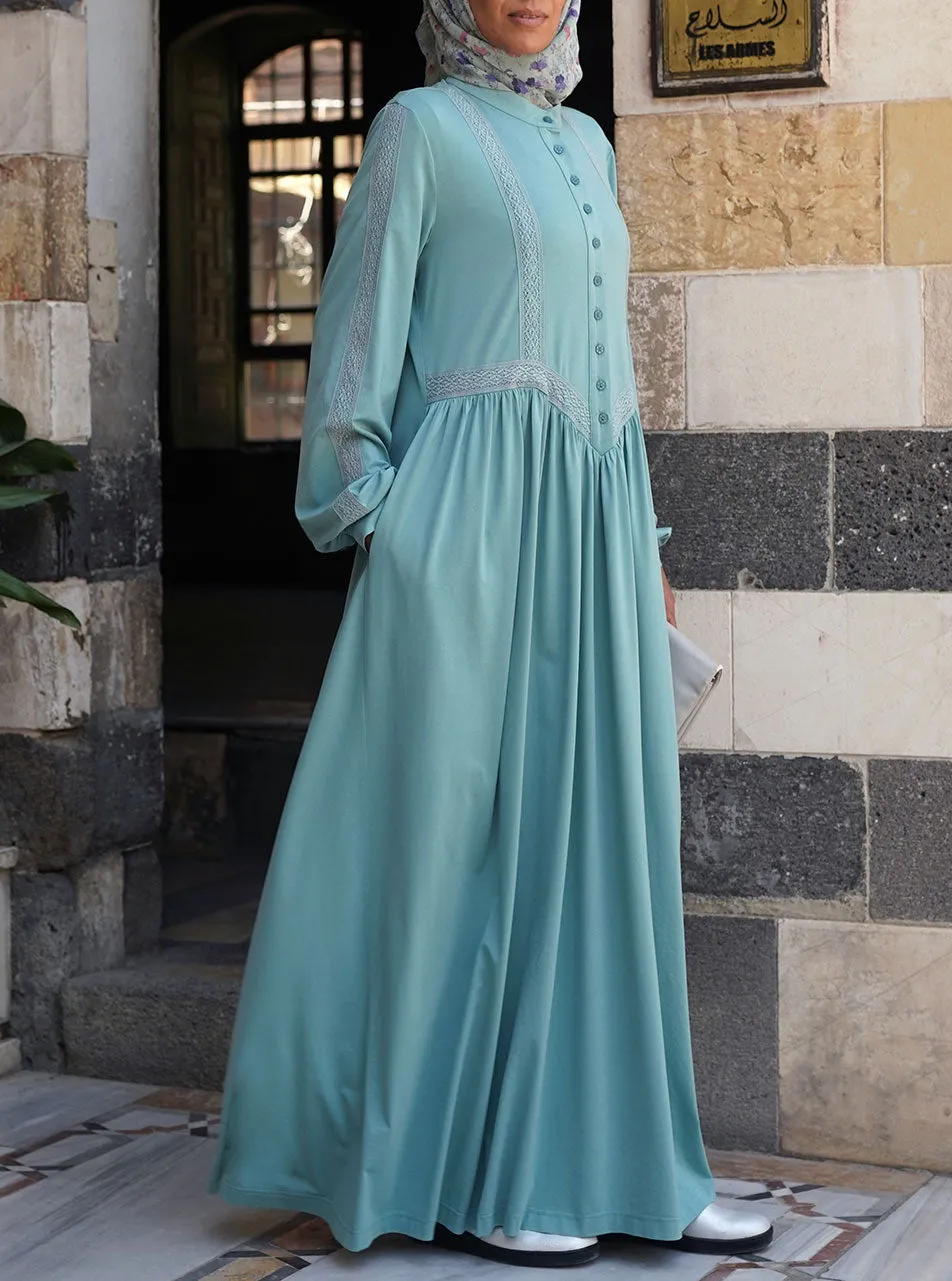 Angled Lace Jersey Abaya