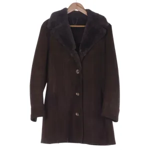 Bailys Glastonbury Genuine Sheepskin Brown Long Sleeved Coat UK Size 16