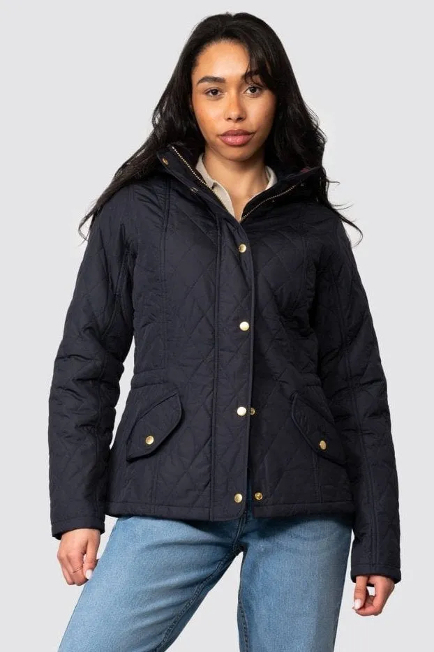 Barbour Millfire lady's quilted jacket with hood in Navy/Classic LQU0665NY94