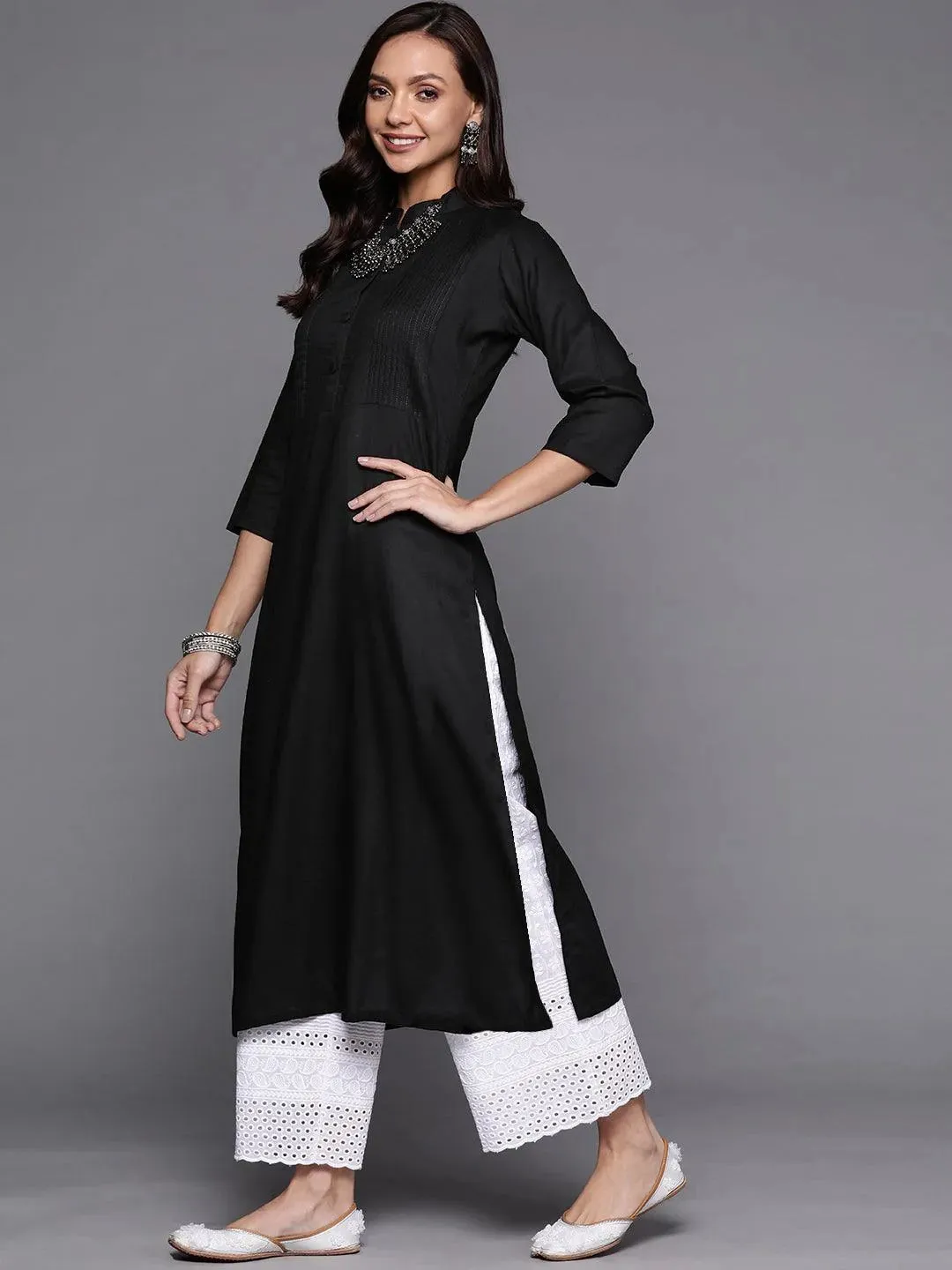 Black Solid Rayon Kurta