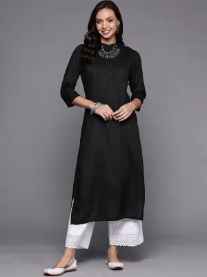 Black Solid Rayon Kurta