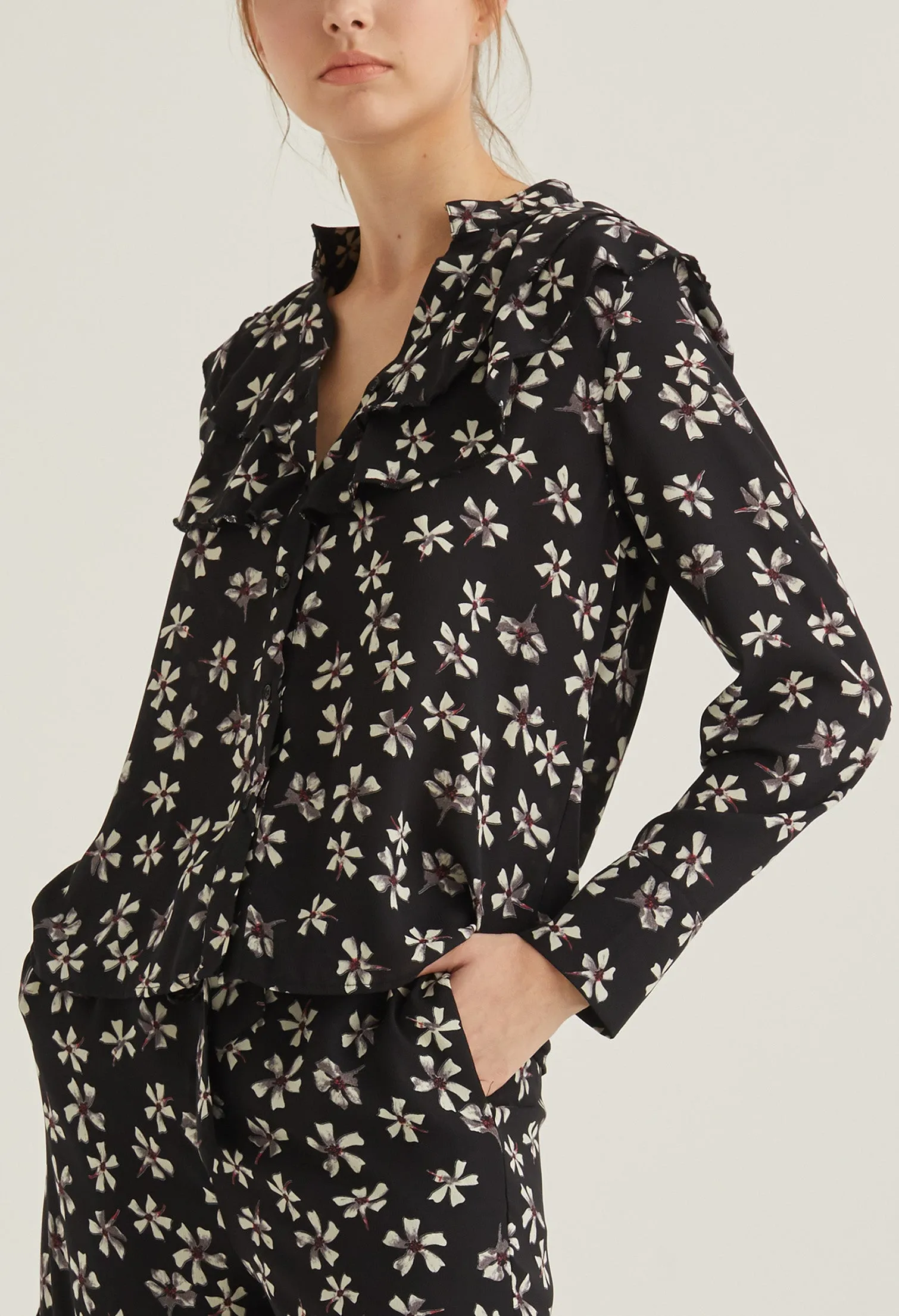 Blooming Petals Button Up Collared Blouse