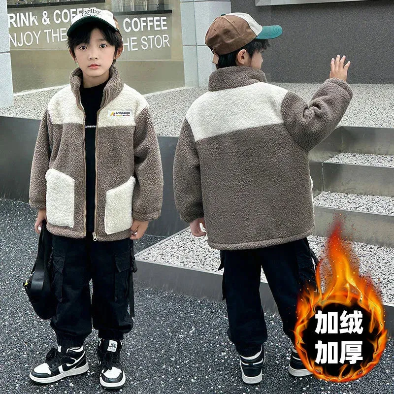 Children Clothes Girl Autumn Winter LambWool Jackets Plus Velvet Warm Outdoor Clothes For Children New Boys Fashion Outerwear