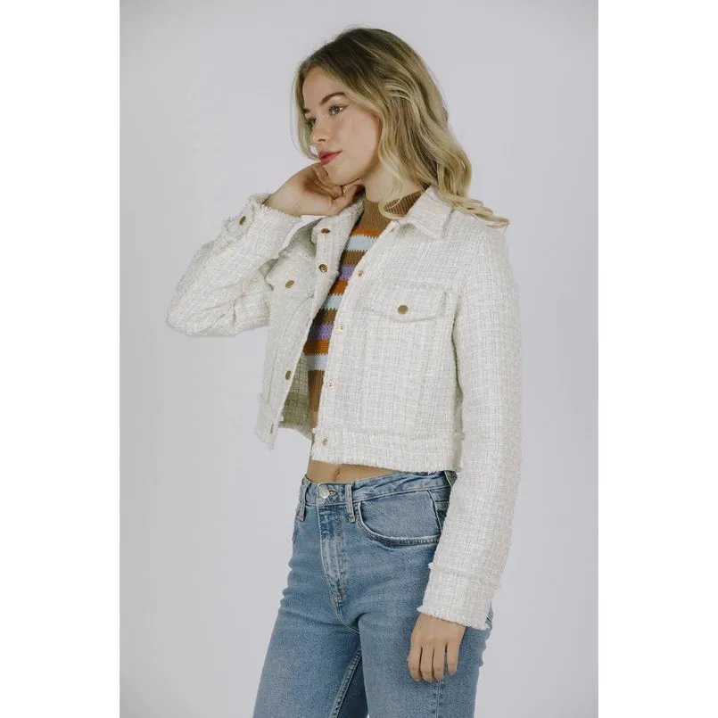 Cropped Gold Button Jacket White