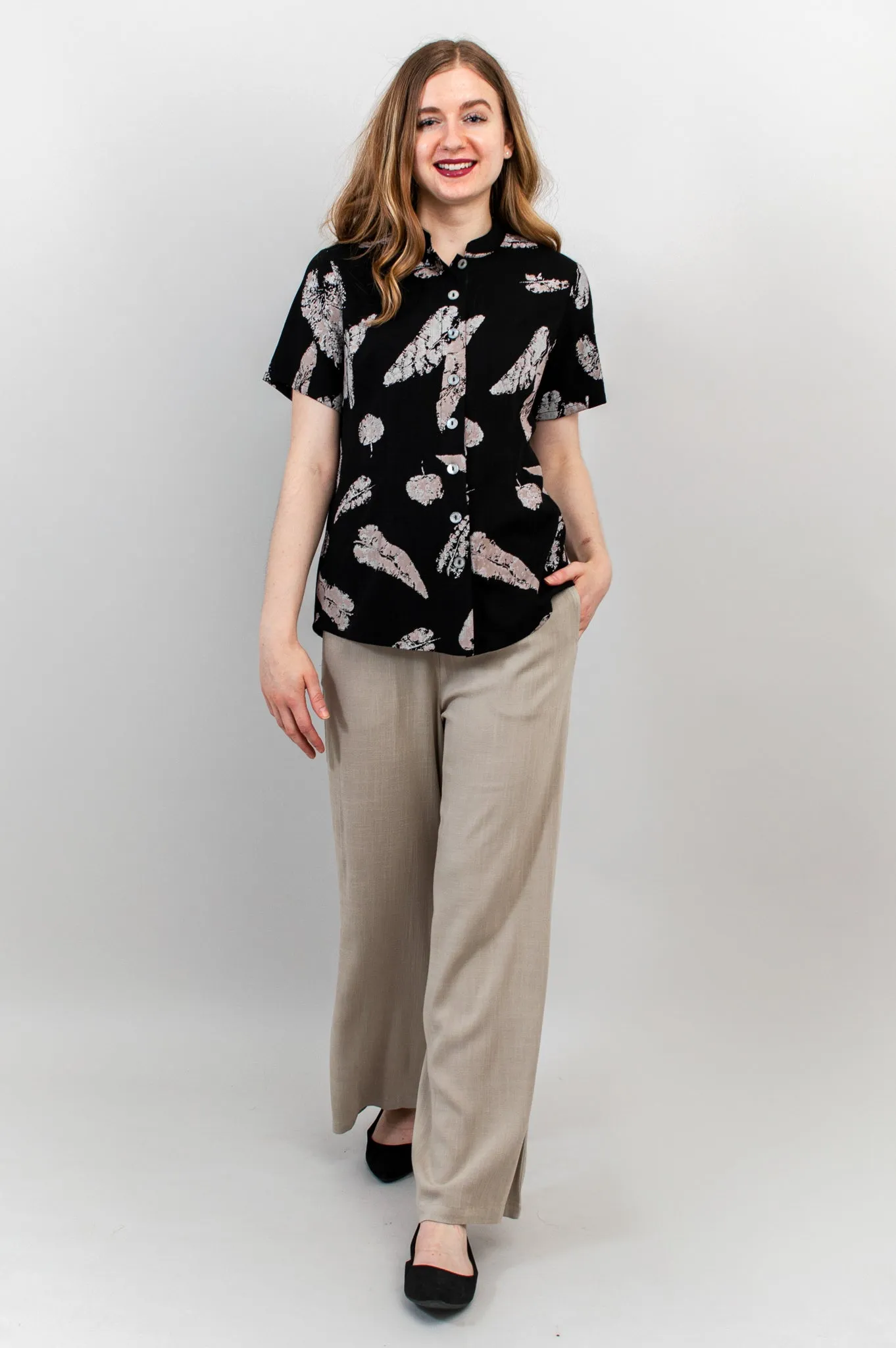 Debra Top, Leaf Shadow, Linen Bamboo - Final Sale