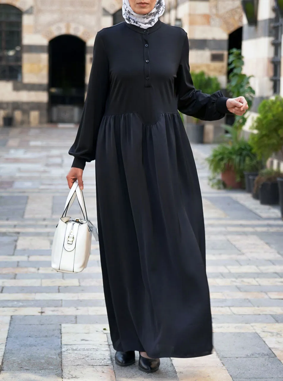 Dual Fabric Gathered Abaya