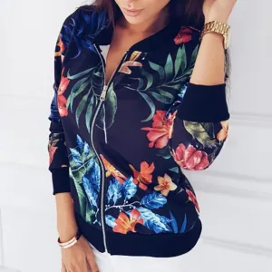 Floral Biker Long Sleeve Zipper Jacket