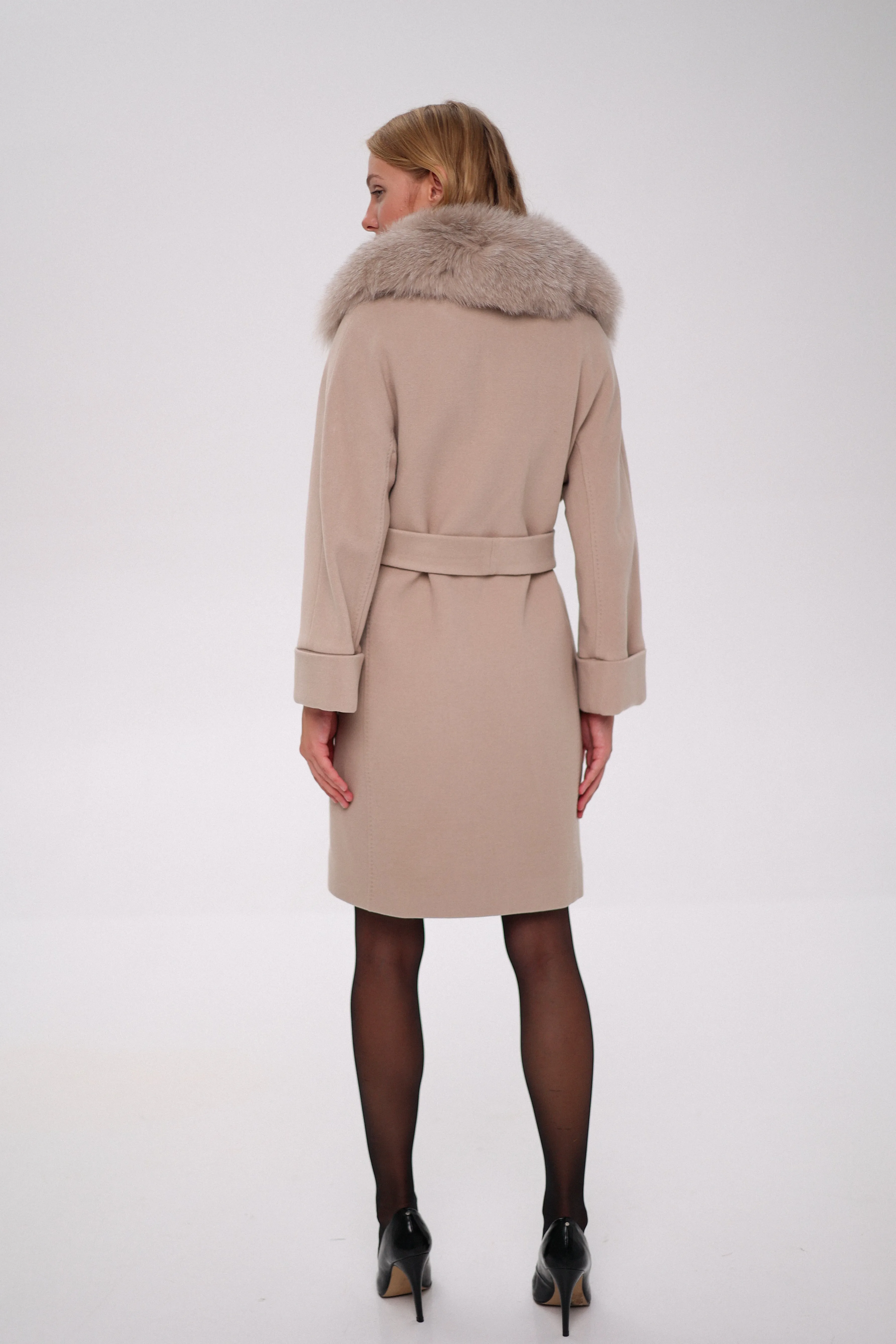 Genuine Polar Fox Tailored Cashmere-Wool Coat