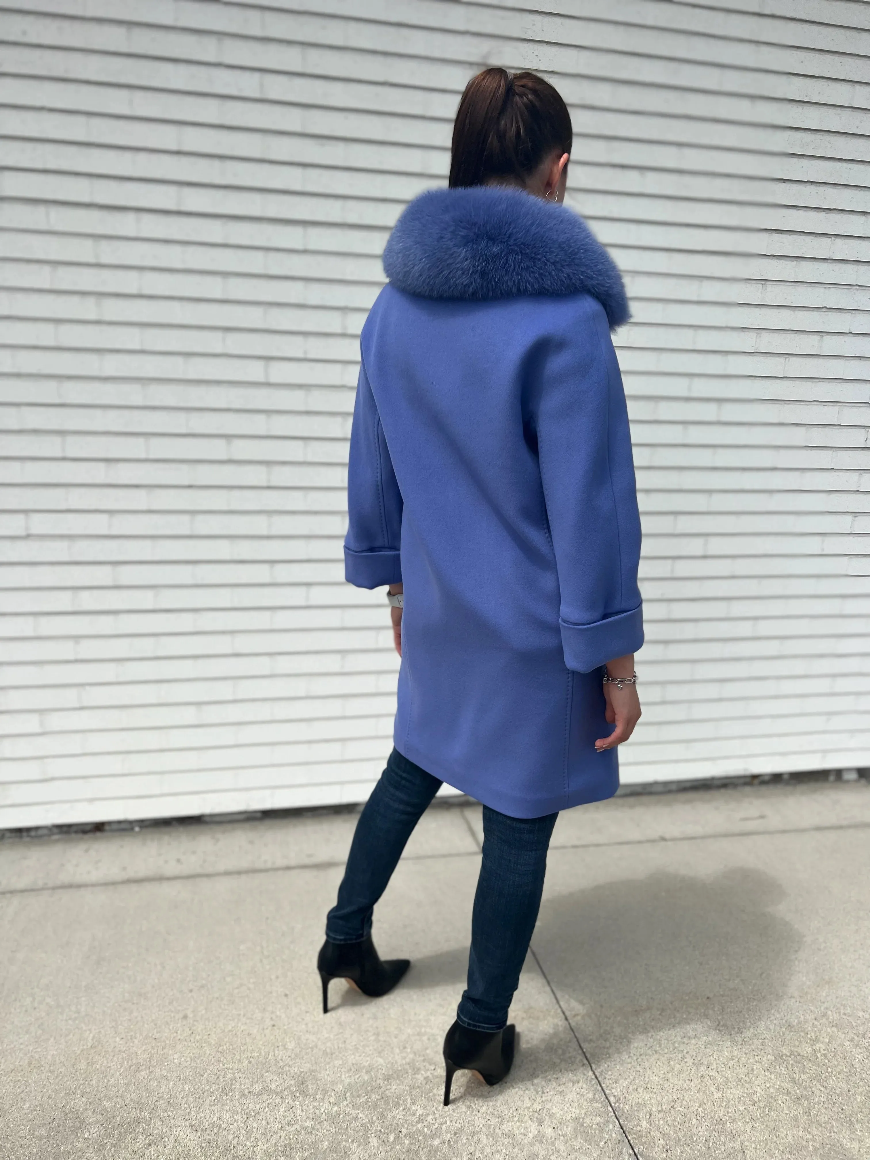 Genuine Polar Fox Tailored Cashmere-Wool Coat