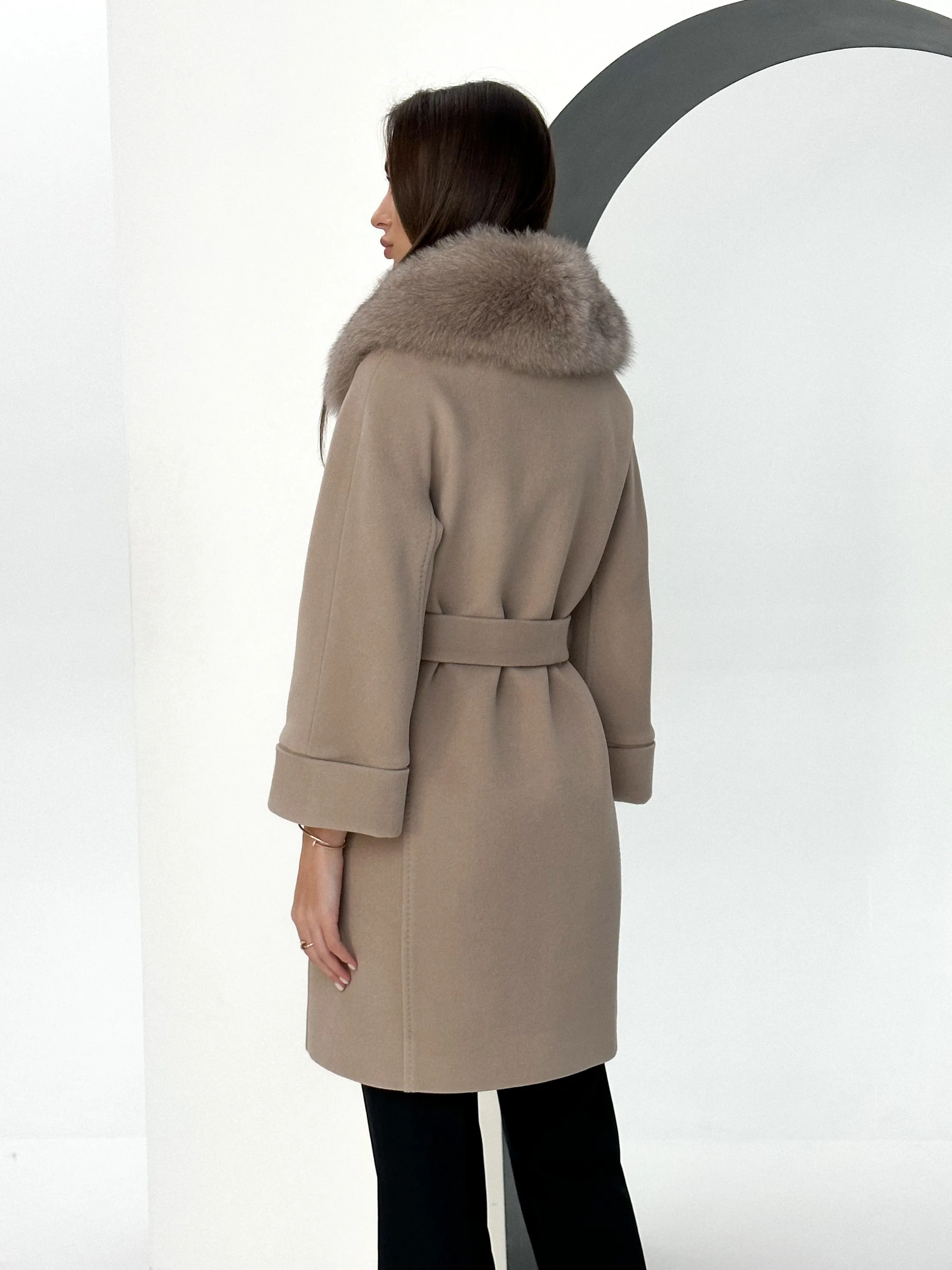 Genuine Polar Fox Tailored Cashmere-Wool Coat