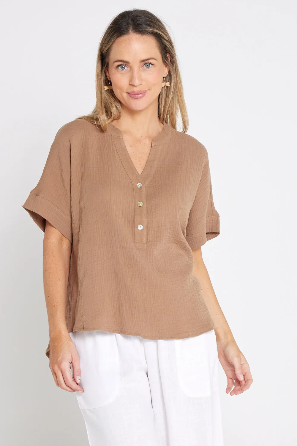 Gracie Cotton Muslin Top - Bark