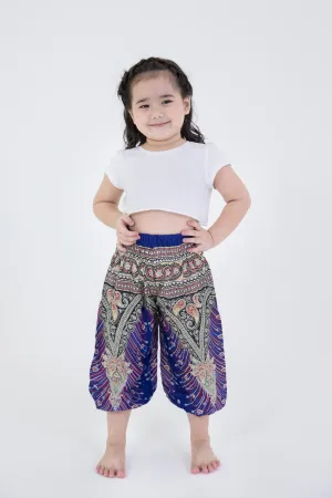 Kids Peacock Feathers Harem Pants in Blue