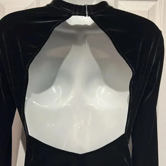 La Senza Black Velour Long Sleeve Open Back Bodysuit Size S NWT