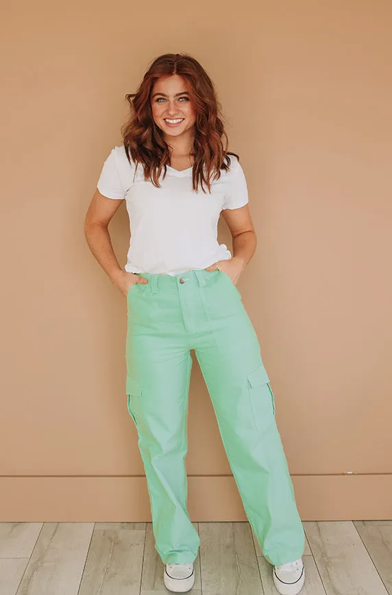 Let's Rewind Lime Green Cargo Pants - FINAL SALE