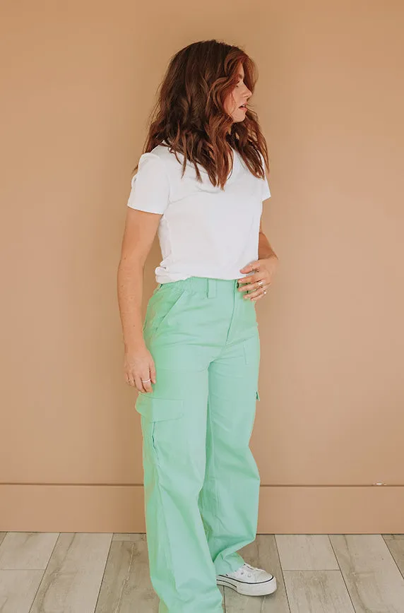 Let's Rewind Lime Green Cargo Pants - FINAL SALE