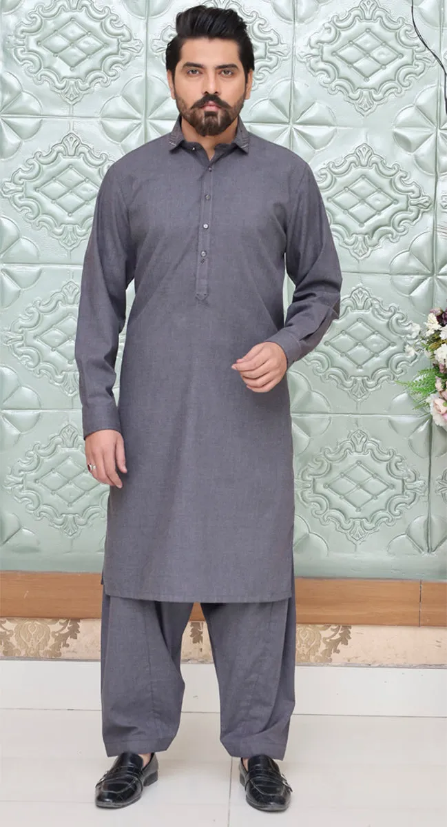 Men Premium Fabric Kameez Shalwar Charcoal