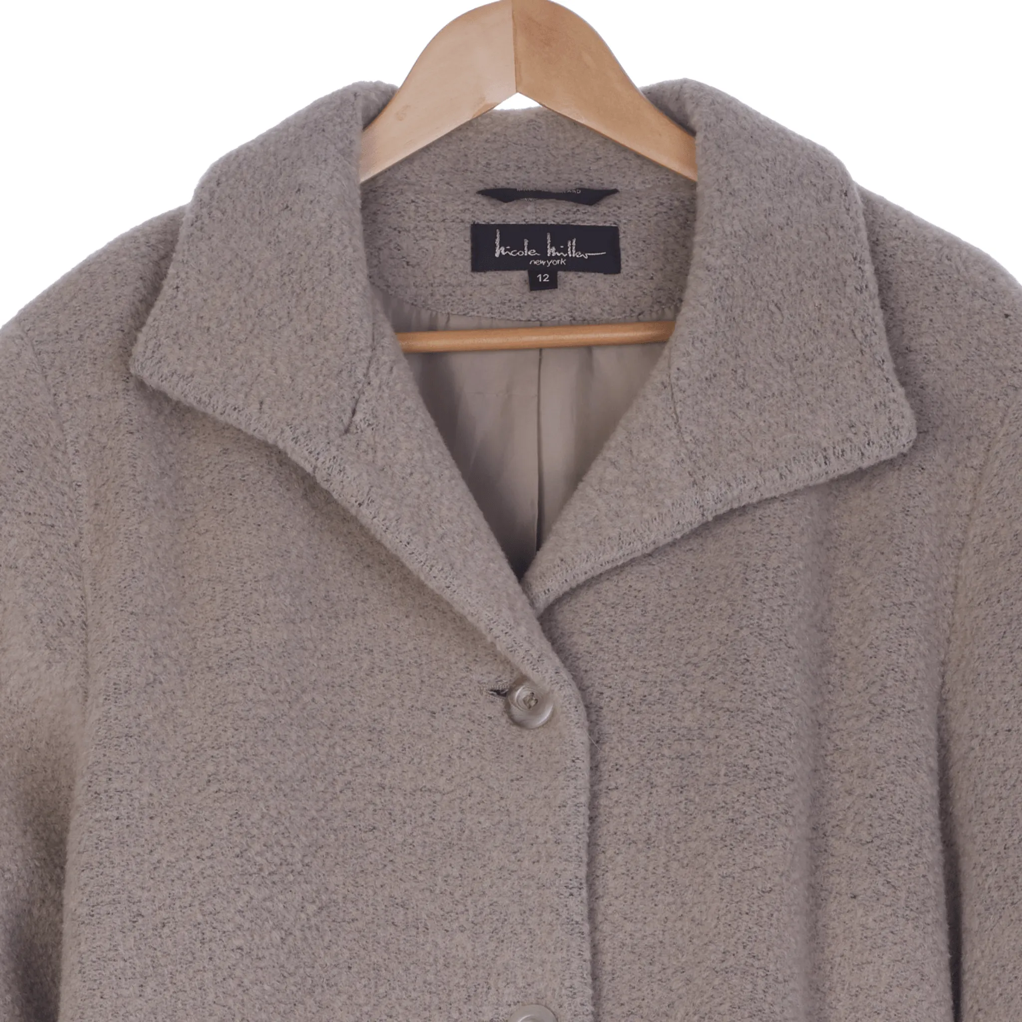 Nicole Miller Mohair Mix Light Grey Long Sleeved Coat UK Size 12