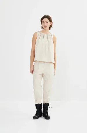 Rabens Saloner Raina Papery Pleat Pant in Chalk and Jade