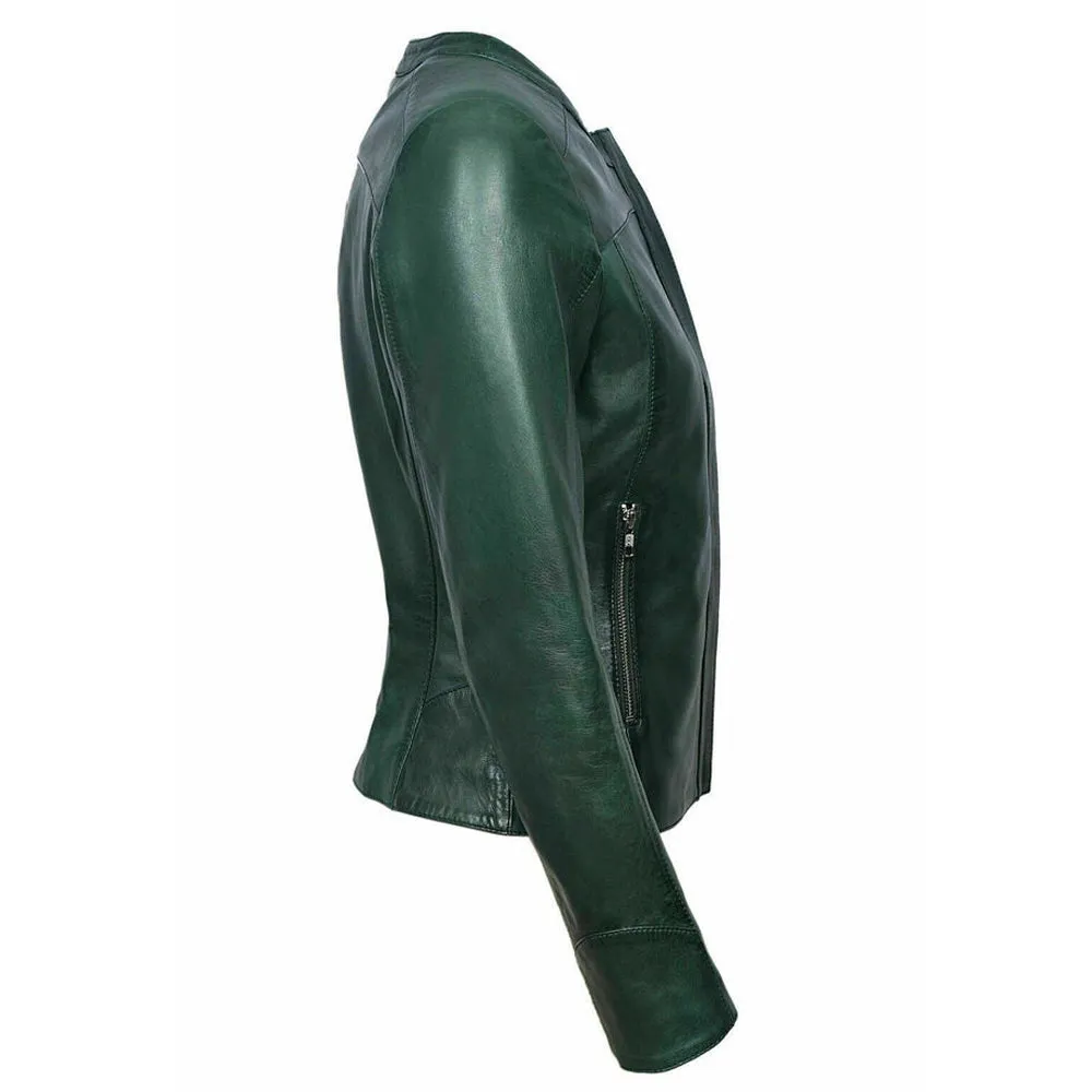 Slim Fit Green Leather Jacket