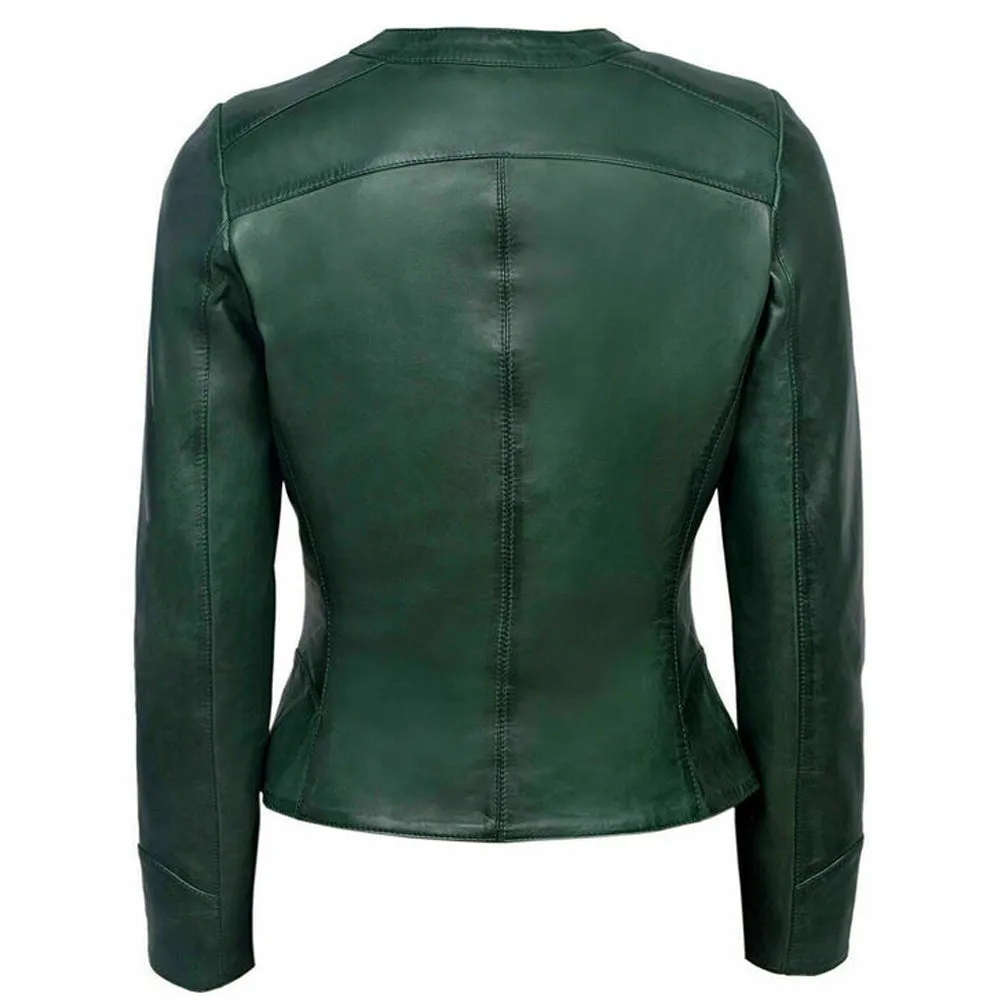 Slim Fit Green Leather Jacket