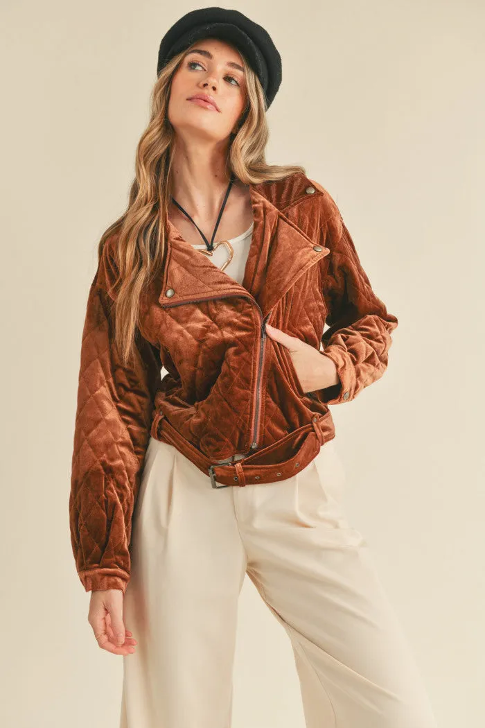 Still Your Best Quilted Velvet Jacket Copper Brown