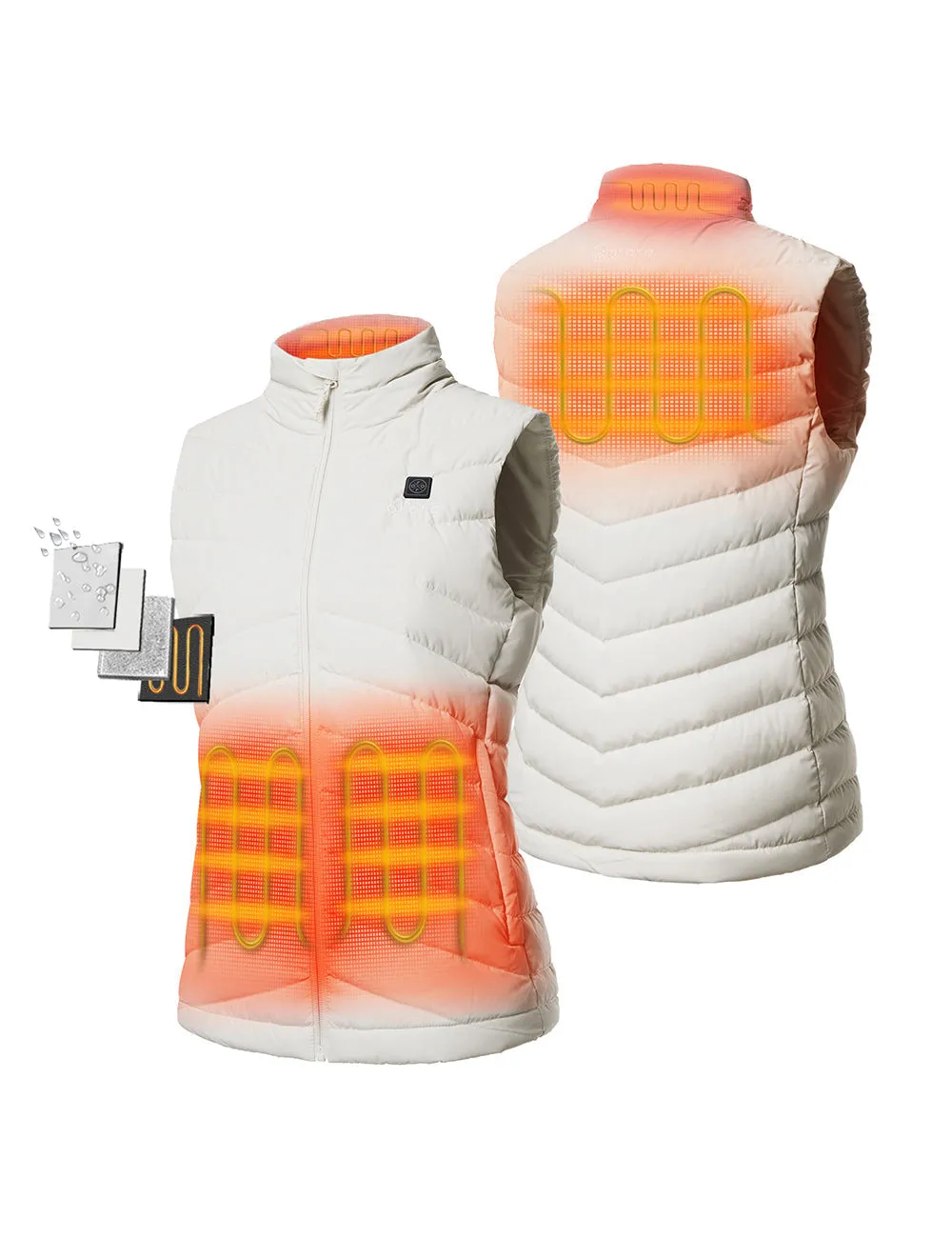 Women's Heated Lightweight Down Vest - Red/Ivory