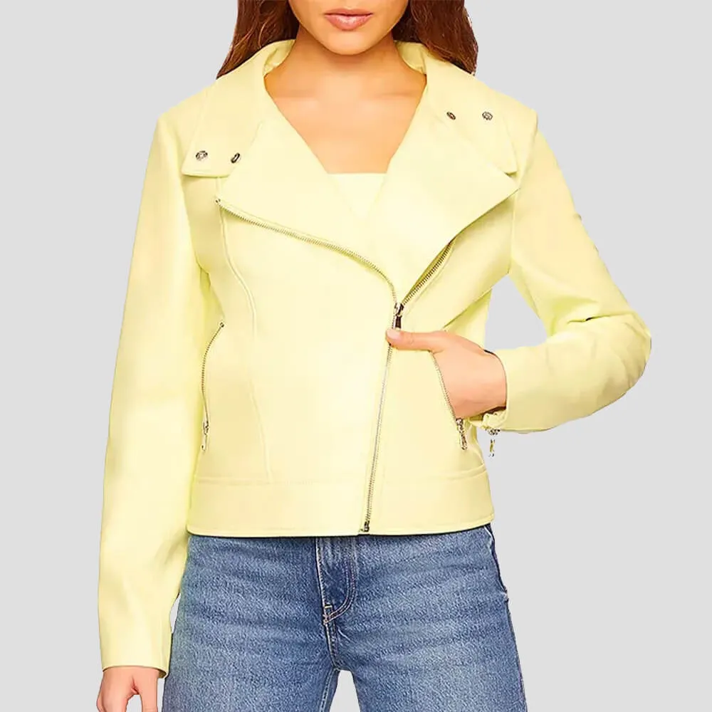 Women's Yellow Leather Moto Jacket